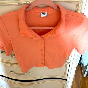 NWOT! Aritzia Sunday best neon coral button down polo crop top!
